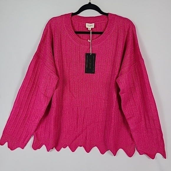 143 Story by Line Up Women's First Meeting Scallop Hem Sweater in Hot Pink Sz 3X - Picture 1 of 7